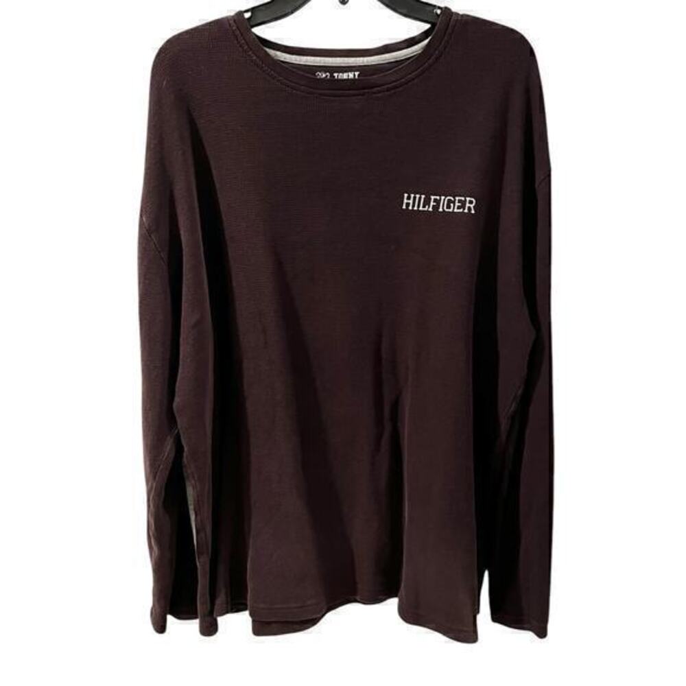 Vintage Tommy Hilfiger Y2K Men’s Brown Logo Waffle Long Sleeve Size XL fits XXL